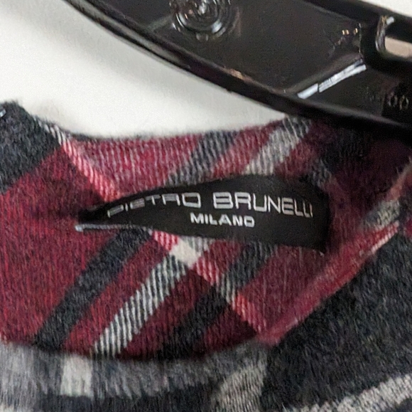 Pietro Brunelli Italy Gray Maroon Plaid Bateau Wool Shift Dress - Picture 9 of 9